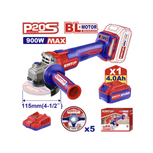 PULIDORA EMTOP INALAMBRICA 4-1/2″ BATERIA + CARGADOR